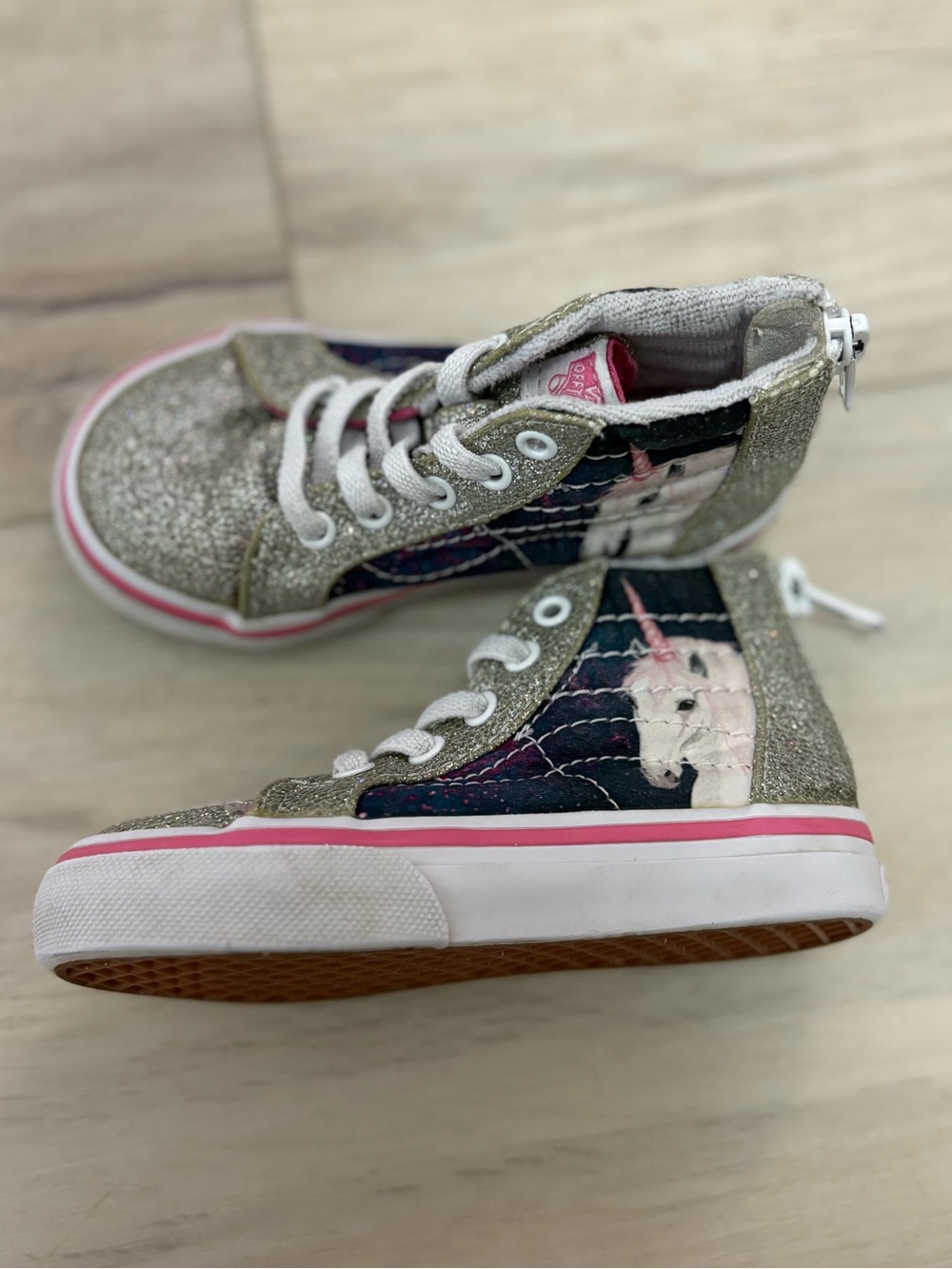 Kids Vans Glitter High-Top Sneakers with Unicorn Graphic - Pink & Silver